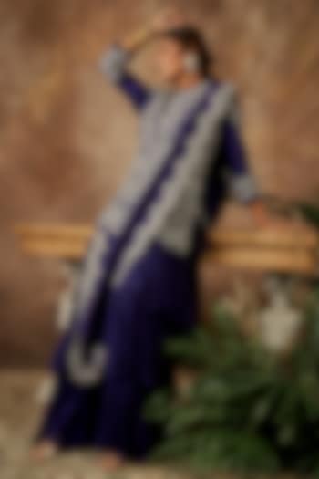 Dark Purple Silk Sharara Set by Jayanti Reddy