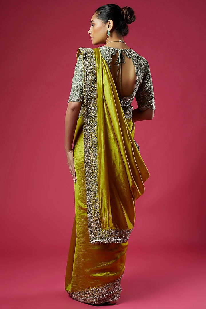 Mustard Silk Zardosi Embroidered Bridal Saree Set by Jayanti Reddy at Pernia's Pop Up Shop
