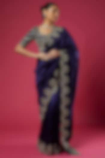 Purple Silk Embroidered Saree Set by Jayanti Reddy