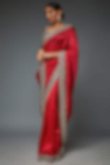 Red Silk Embroidered Saree Set by Jayanti Reddy at Pernia's Pop Up Shop