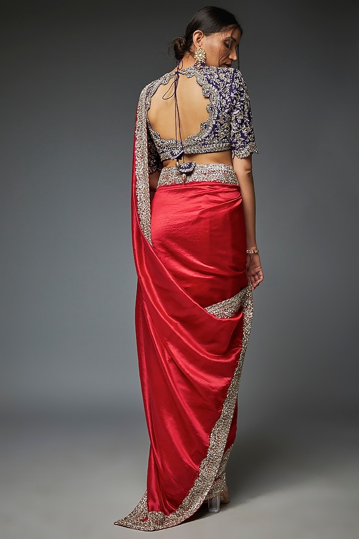 Red Silk Embroidered Bridal Saree Set by Jayanti Reddy at Pernia's Pop Up Shop