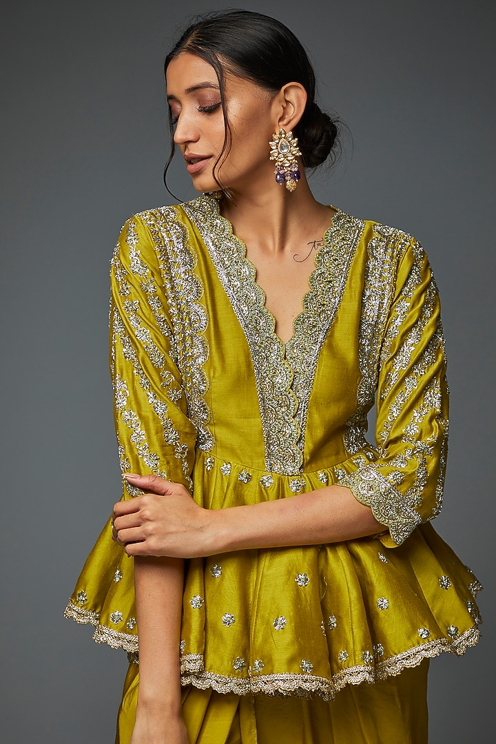 Mustard Chanderi & Twill Dhoti Set by Jayanti Reddy at Pernia's Pop Up Shop