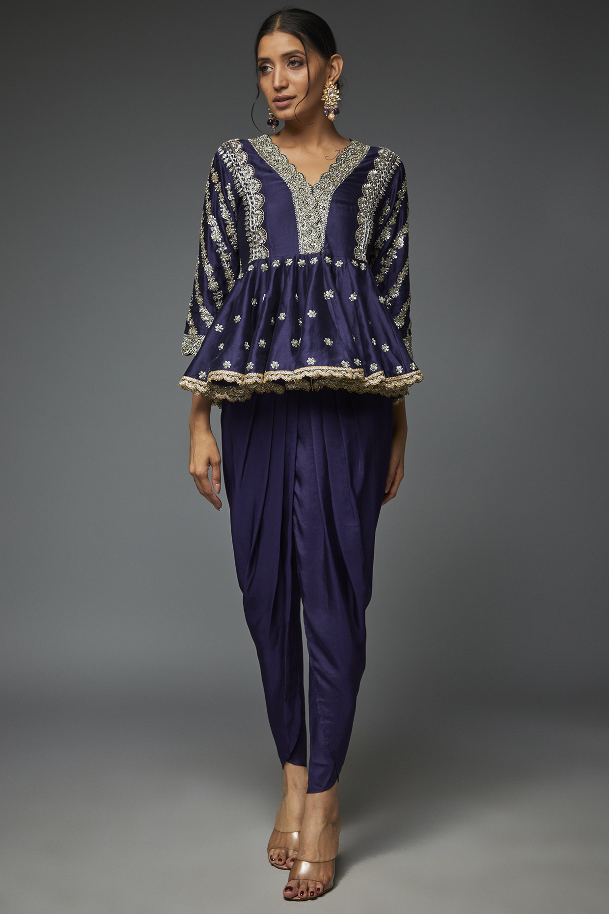 Purple Chanderi & Twill Dhoti Set by Jayanti Reddy