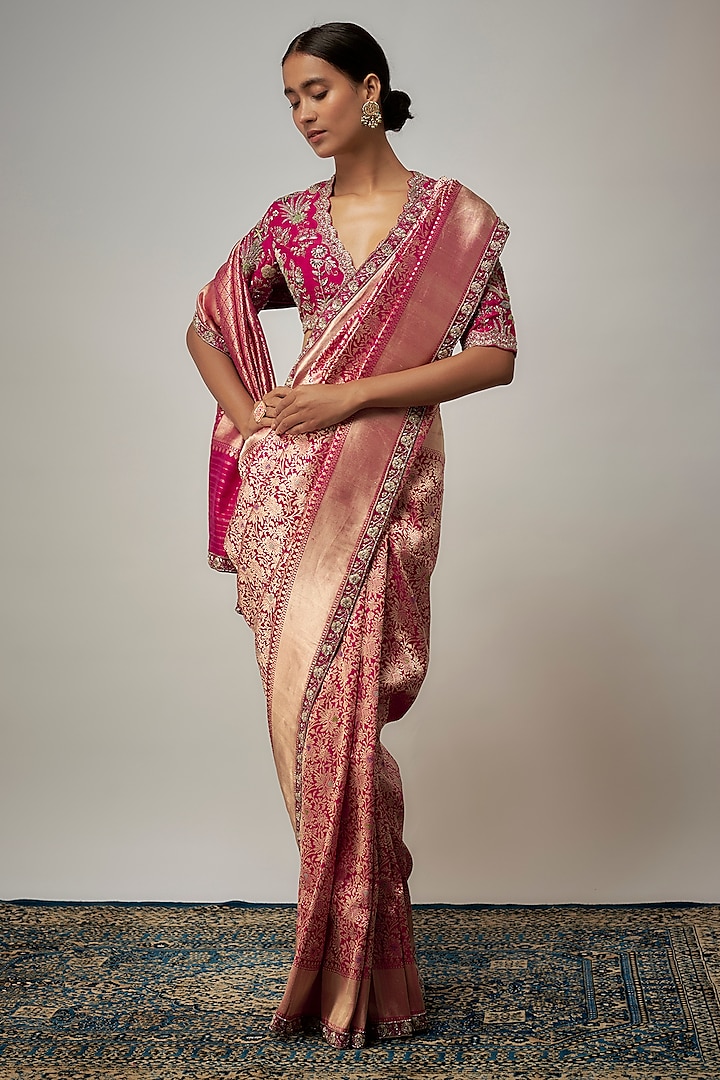 Pink Banarasi Bridal Saree Set by Jayanti Reddy at Pernia's Pop Up Shop