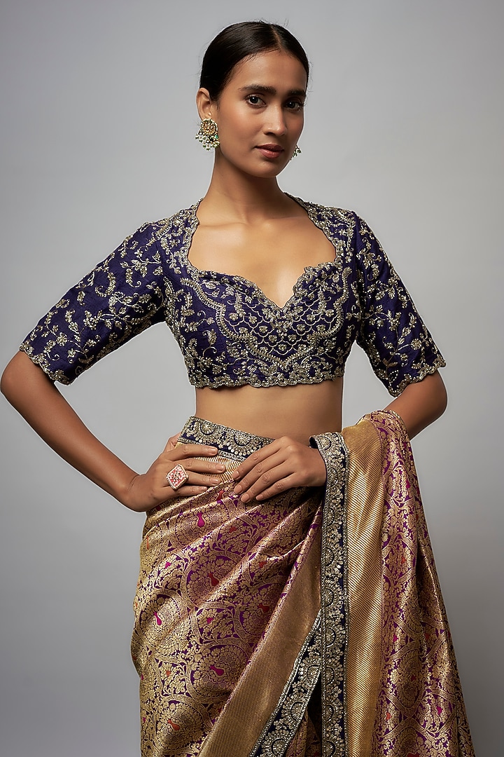 Purple Banarasi Bridal Saree Set by Jayanti Reddy at Pernia's Pop Up Shop