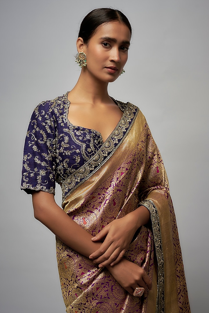 Purple Banarasi Bridal Saree Set by Jayanti Reddy at Pernia's Pop Up Shop