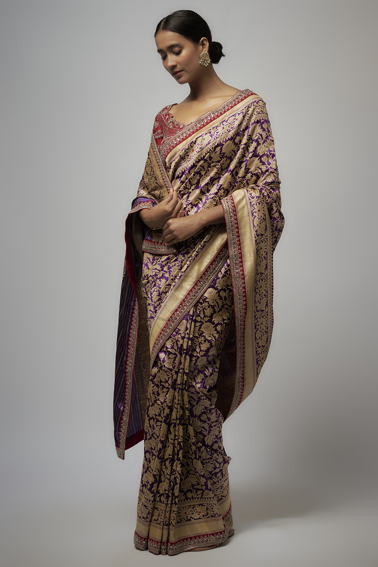 Purple Banarasi Bridal Saree Set by Jayanti Reddy at Pernia's Pop Up Shop