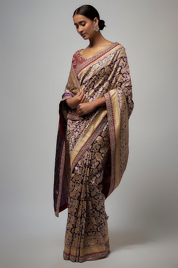 Purple Banarasi Bridal Saree Set by Jayanti Reddy at Pernia's Pop Up Shop
