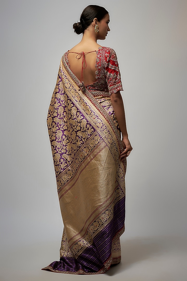 Purple Banarasi Bridal Saree Set by Jayanti Reddy at Pernia's Pop Up Shop