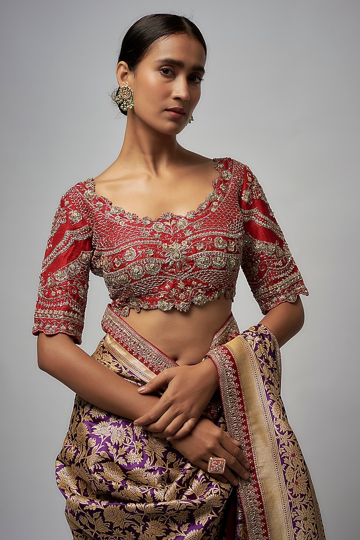 Purple Banarasi Bridal Saree Set by Jayanti Reddy at Pernia's Pop Up Shop