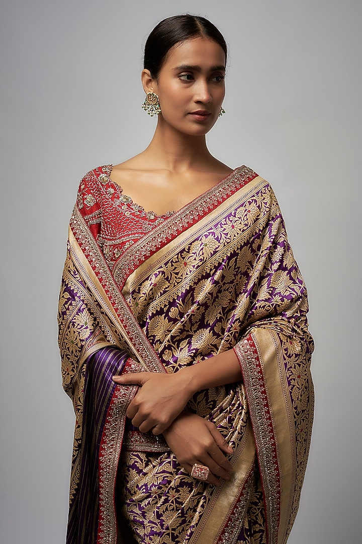 Purple Banarasi Bridal Saree Set by Jayanti Reddy at Pernia's Pop Up Shop