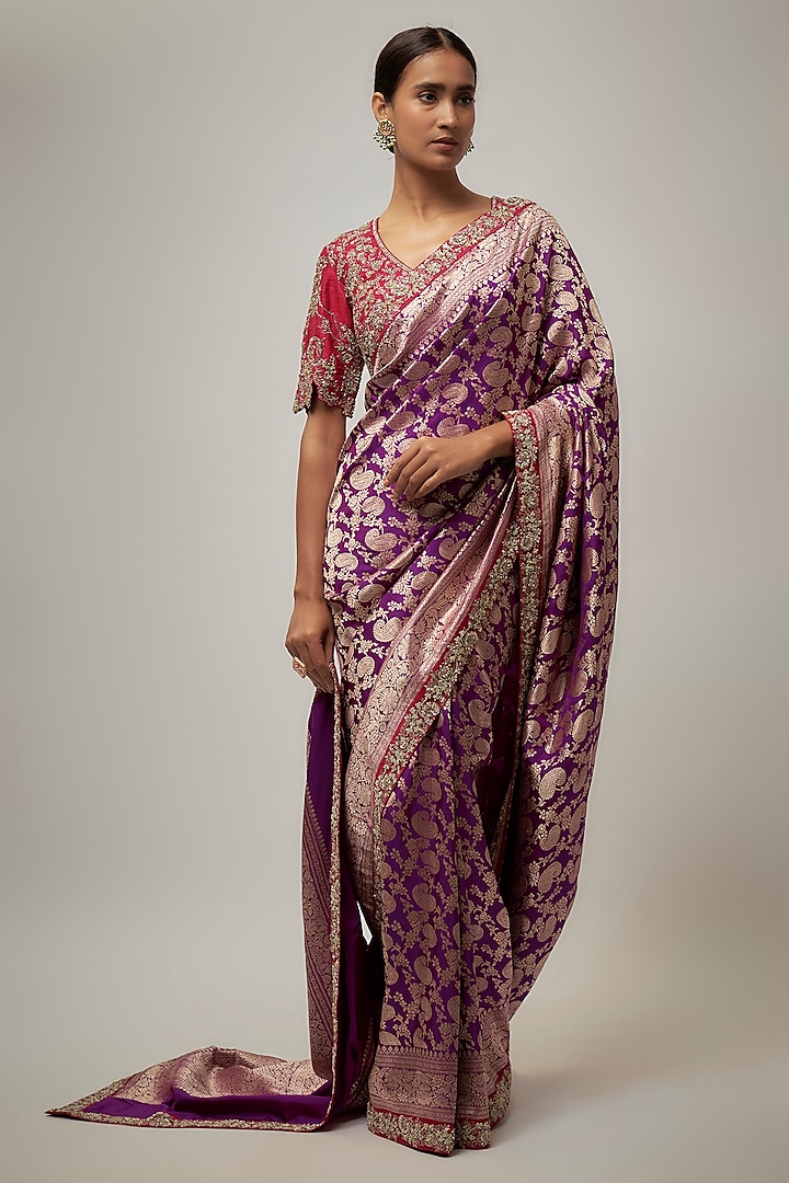 Purple Banarasi Bridal Saree Set by Jayanti Reddy at Pernia's Pop Up Shop