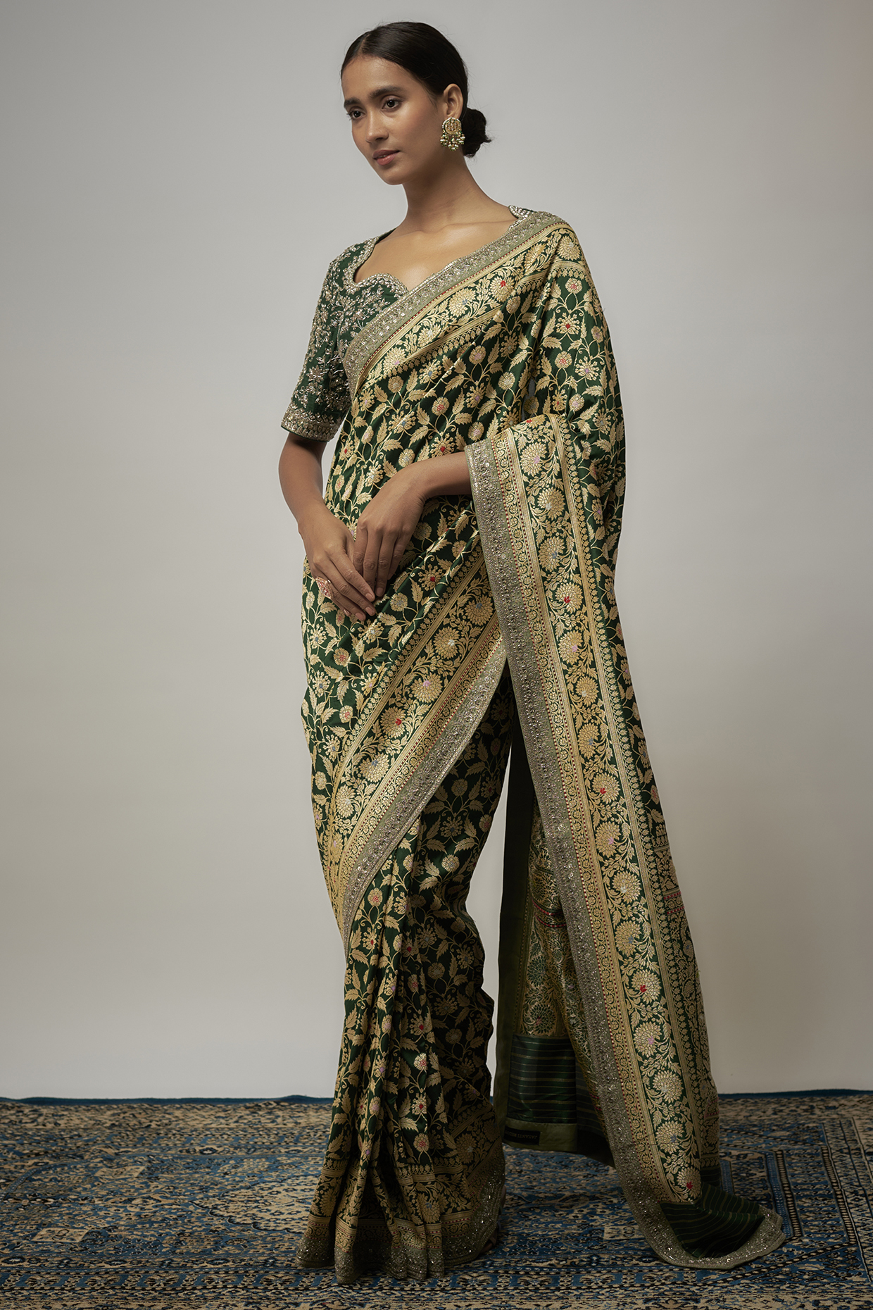 Green Banarasi Bridal Saree Set by Jayanti Reddy at Pernia's Pop Up Shop