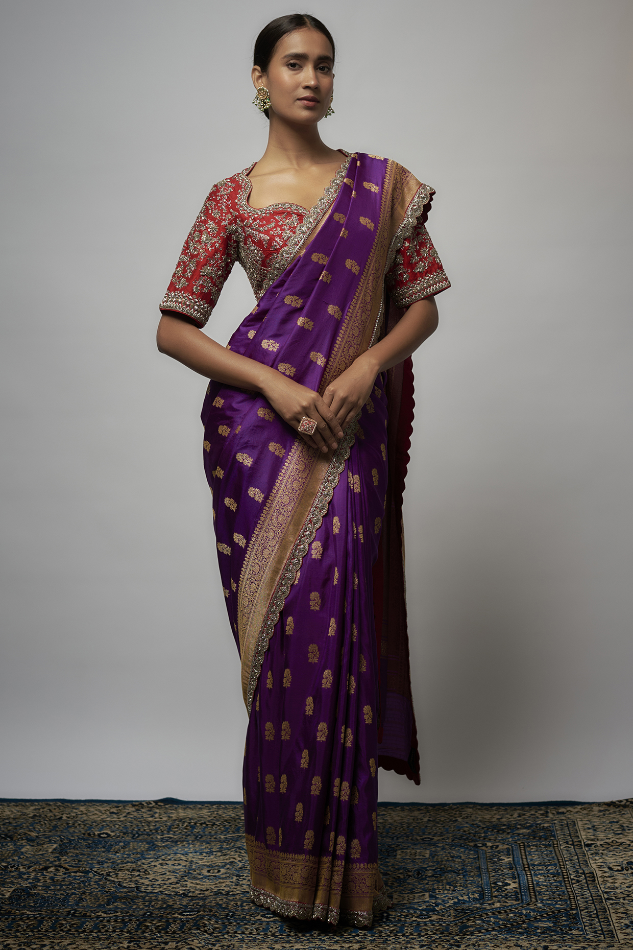Purple Banarasi Bridal Saree Set by Jayanti Reddy at Pernia's Pop Up Shop