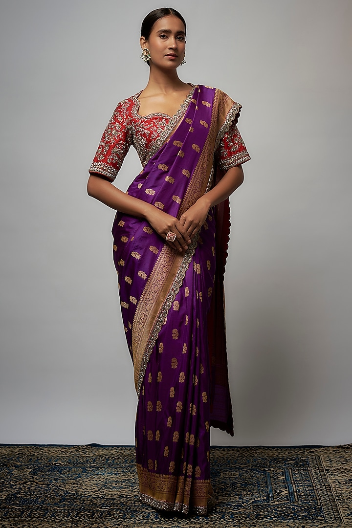 Purple Banarasi Bridal Saree Set by Jayanti Reddy at Pernia's Pop Up Shop