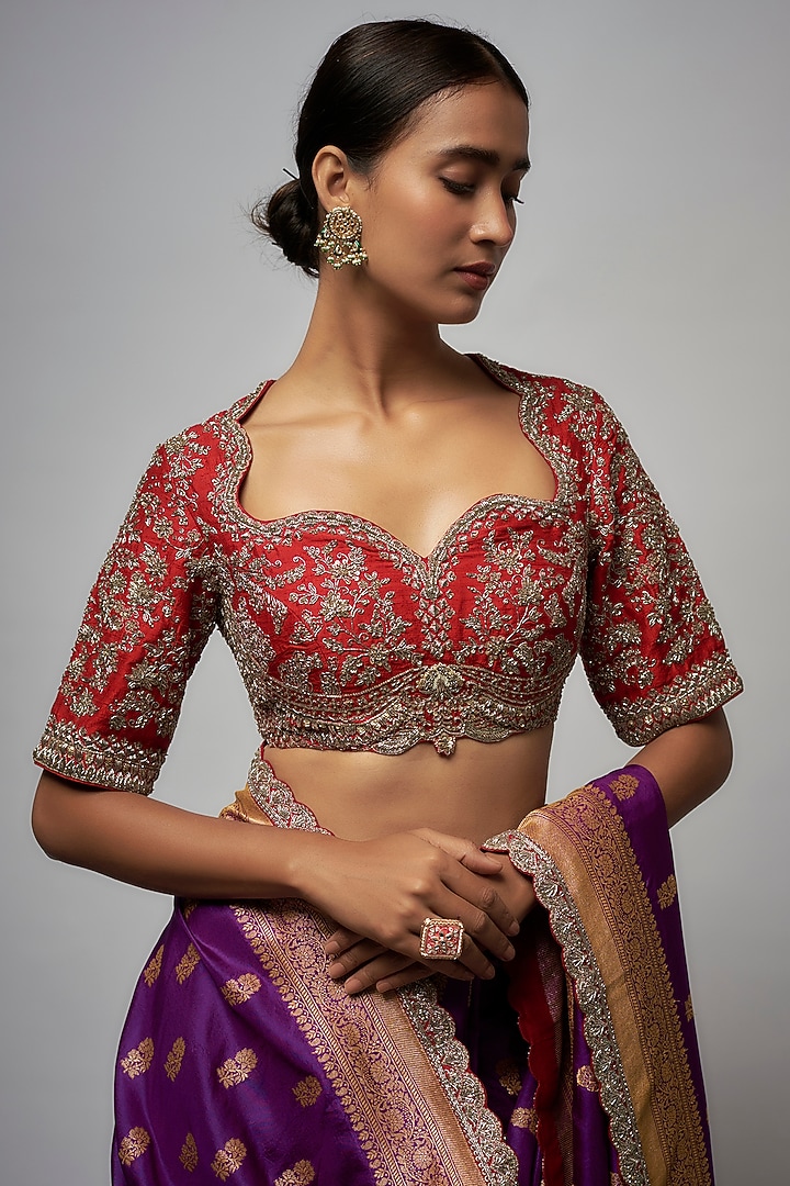 Purple Banarasi Bridal Saree Set by Jayanti Reddy at Pernia's Pop Up Shop