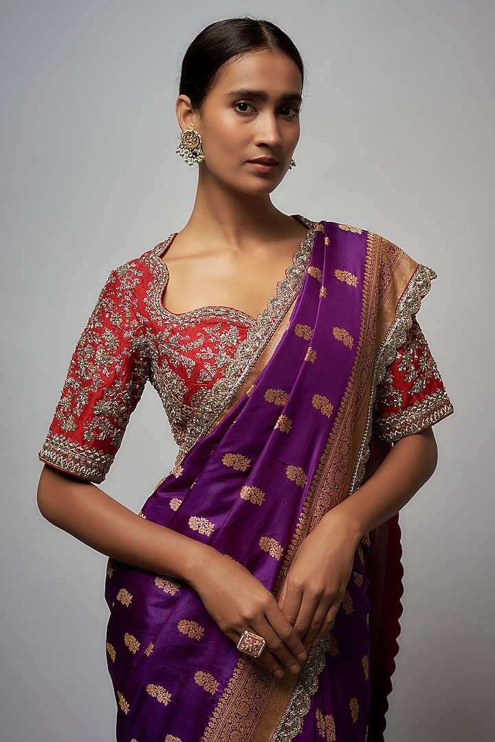 Purple Banarasi Bridal Saree Set by Jayanti Reddy at Pernia's Pop Up Shop