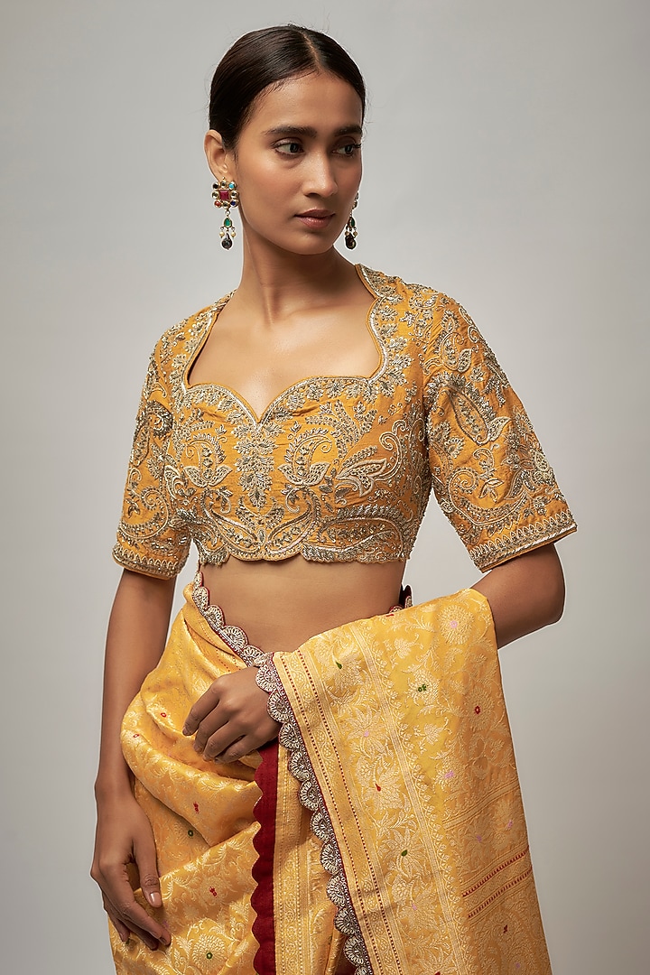 Yellow Banarasi Bridal Saree Set by Jayanti Reddy at Pernia's Pop Up Shop