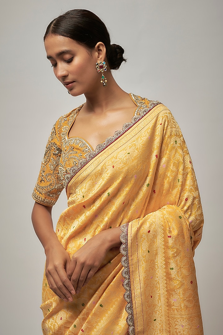 Yellow Banarasi Bridal Saree Set by Jayanti Reddy at Pernia's Pop Up Shop