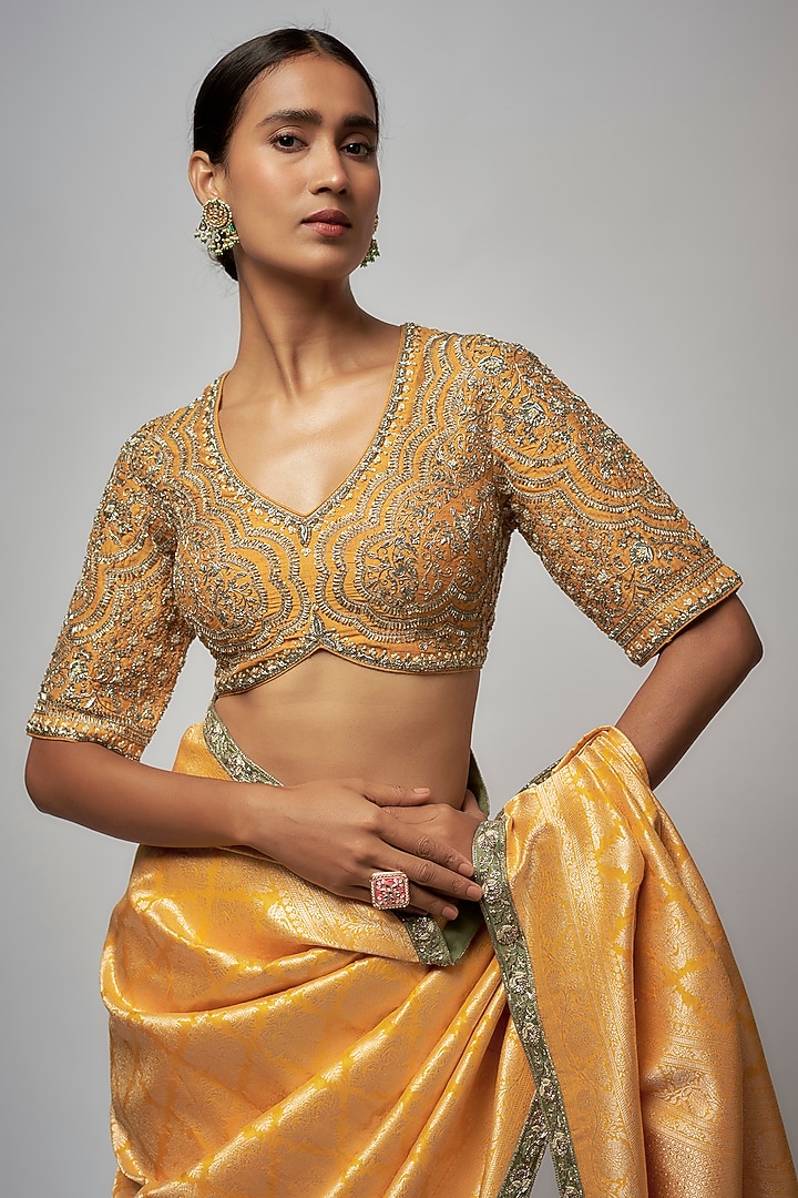 Yellow Banarasi Bridal Saree Set by Jayanti Reddy at Pernia's Pop Up Shop
