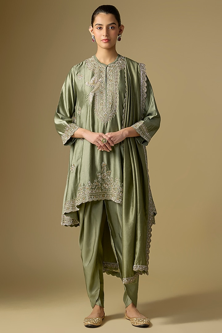 Mint Green Silk Embroidered Tunic Set by Jayanti Reddy at Pernia's Pop Up Shop