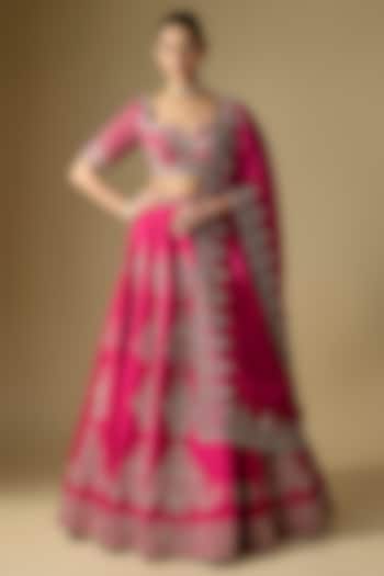 Rani Pink Raw Silk Embroidered Bridal Lehenga Set by Jayanti Reddy at Pernia's Pop Up Shop