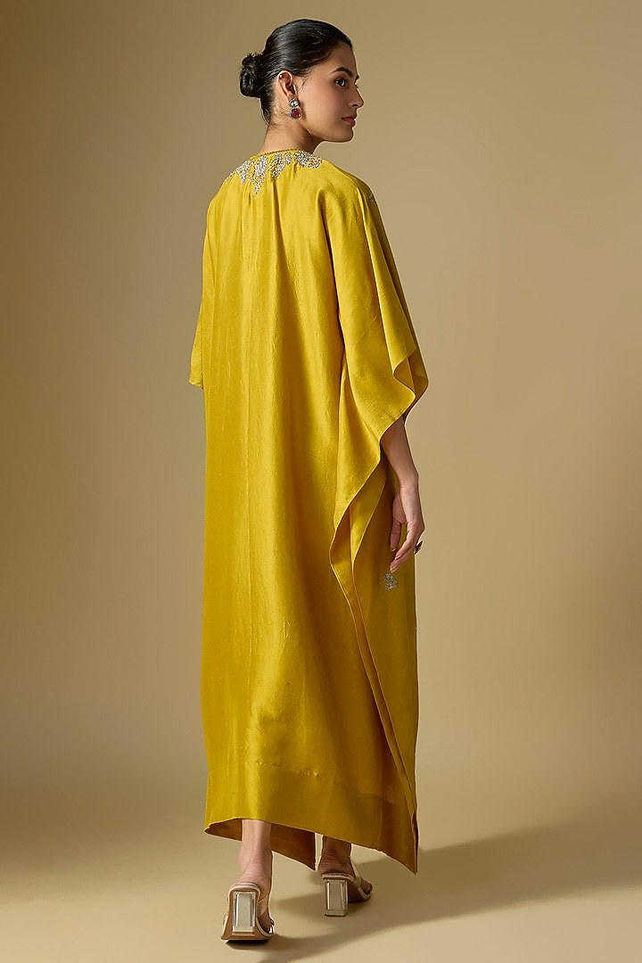 Mustard Silk Embroidered Kaftan by Jayanti Reddy at Pernia's Pop Up Shop