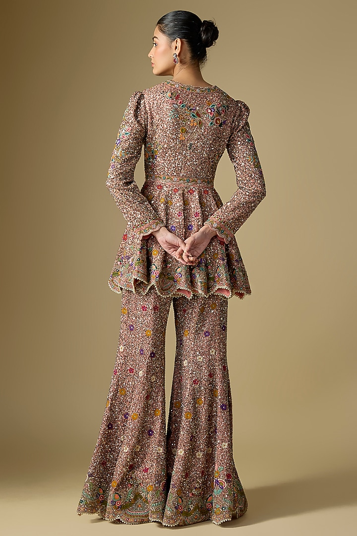 Peach Viscose Georgette Embroidered Bridal Sharara Set by Jayanti Reddy at Pernia's Pop Up Shop