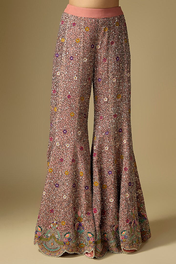 Peach Viscose Georgette Embroidered Bridal Sharara Set by Jayanti Reddy at Pernia's Pop Up Shop
