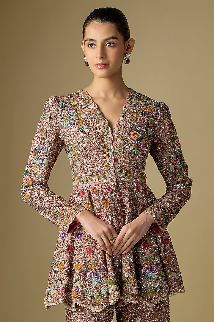 Peach Viscose Georgette Embroidered Bridal Sharara Set by Jayanti Reddy at Pernia's Pop Up Shop