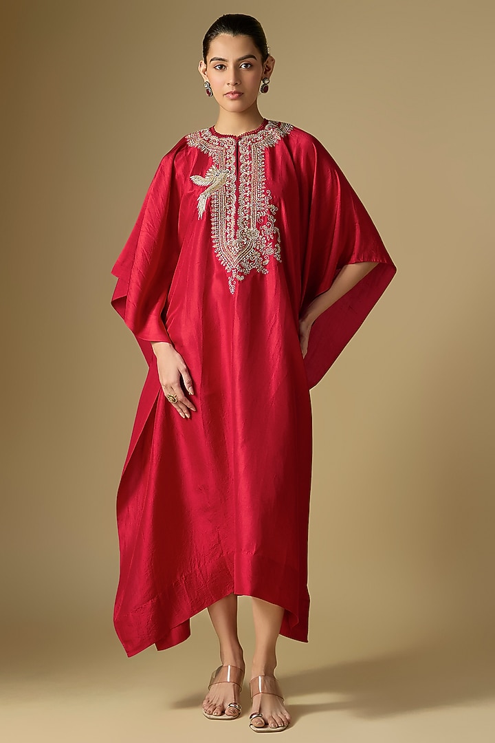 Rani PInk Silk Embroidered Kaftan by Jayanti Reddy at Pernia's Pop Up Shop