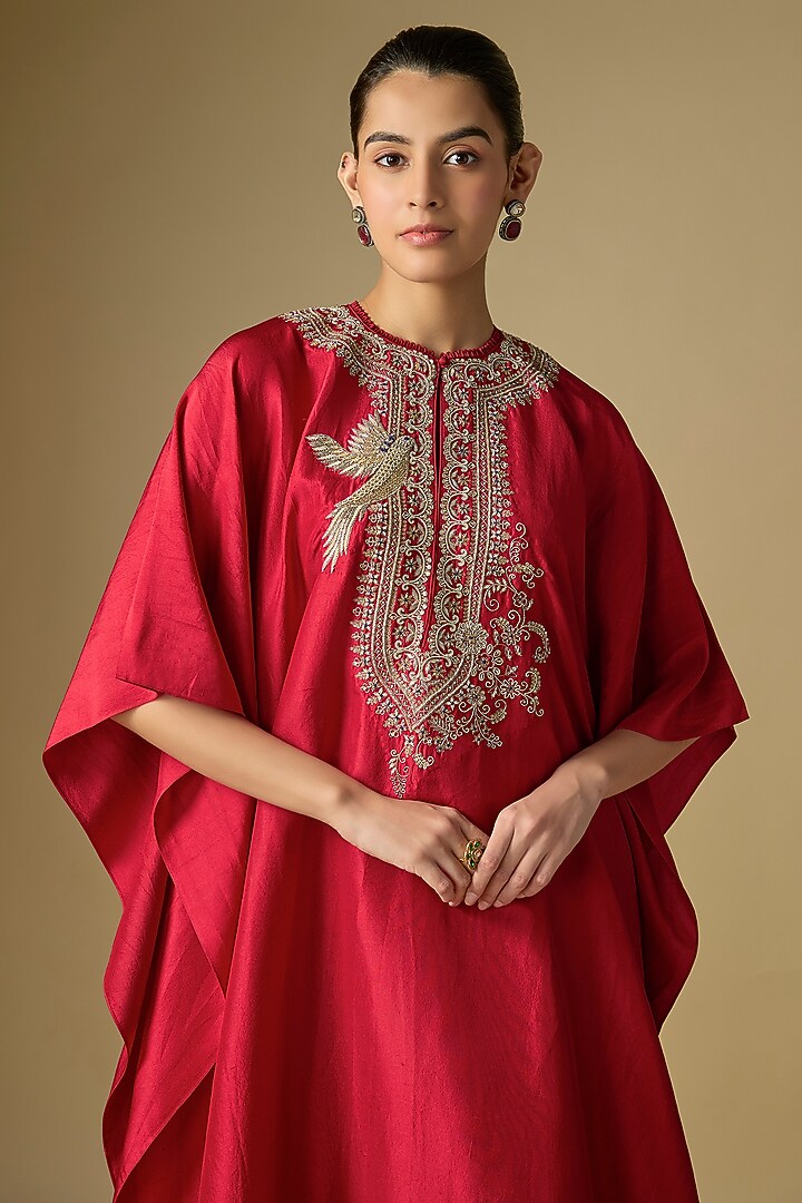 Rani PInk Silk Embroidered Kaftan by Jayanti Reddy at Pernia's Pop Up Shop