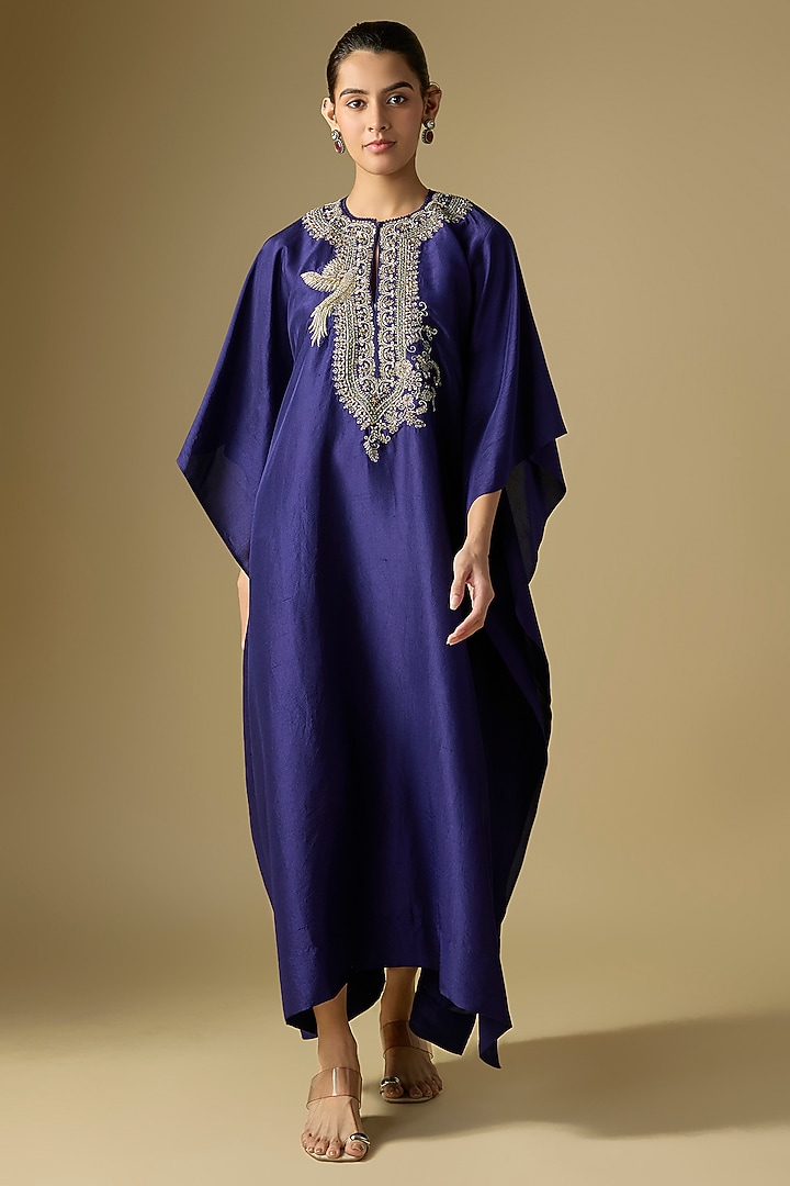 Purple Silk Embroidered Kaftan by Jayanti Reddy at Pernia's Pop Up Shop