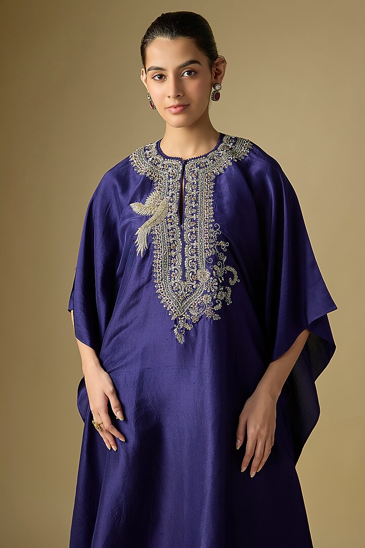 Purple Silk Embroidered Kaftan by Jayanti Reddy at Pernia's Pop Up Shop