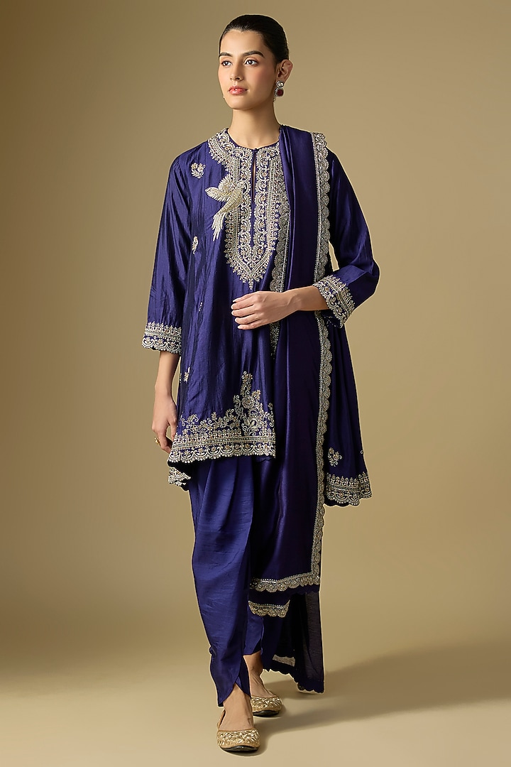 Purple Silk Embroidered Kurta Set by Jayanti Reddy at Pernia's Pop Up Shop
