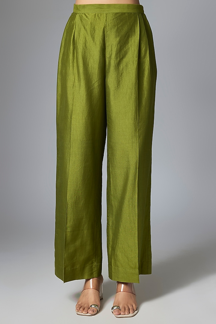 Olive Green Silk Zardosi Embroidered Kurta Set by Jayanti Reddy at Pernia's Pop Up Shop