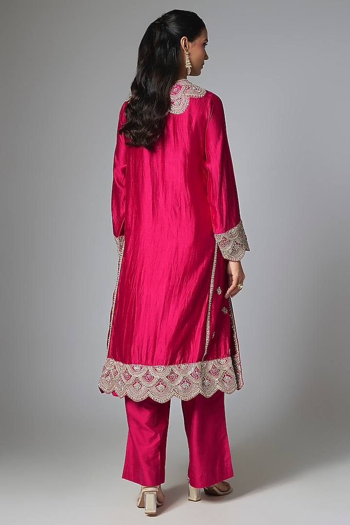 Pink Silk Zardosi Embroidered Kurta Set by Jayanti Reddy at Pernia's Pop Up Shop
