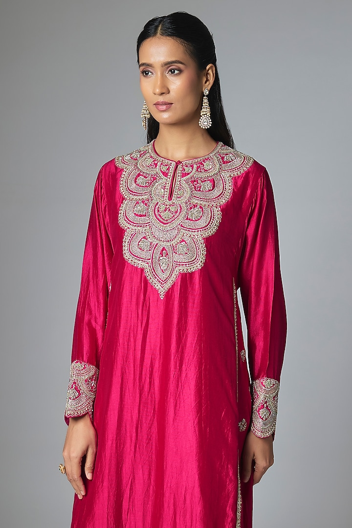 Pink Silk Zardosi Embroidered Kurta Set by Jayanti Reddy at Pernia's Pop Up Shop