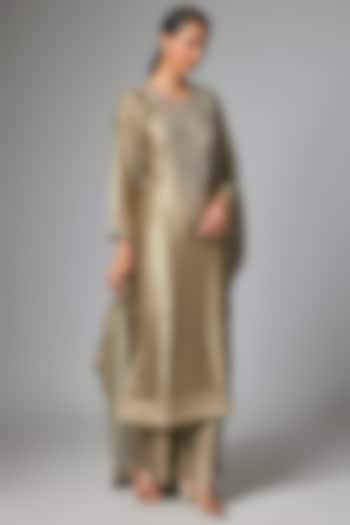 Golden-Beige Silk Zardosi Work Kurta Set by Jayanti Reddy at Pernia's Pop Up Shop