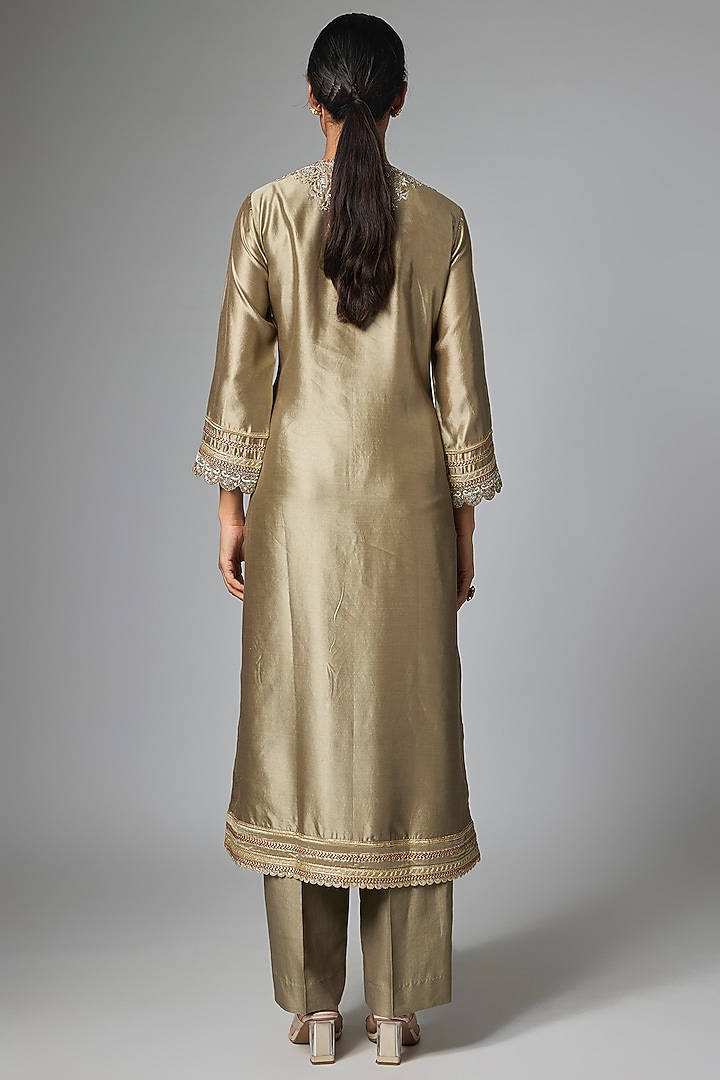 Golden-Beige Silk Zardosi Work Kurta Set by Jayanti Reddy at Pernia's Pop Up Shop
