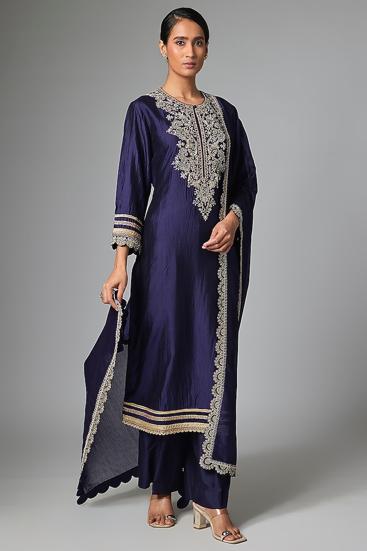 Purple Silk Zardosi Work Kurta Set by Jayanti Reddy at Pernia's Pop Up Shop