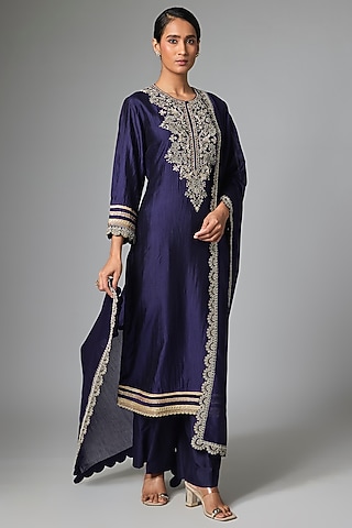 Purple Silk Zardosi Work Kurta Set by Jayanti Reddy
