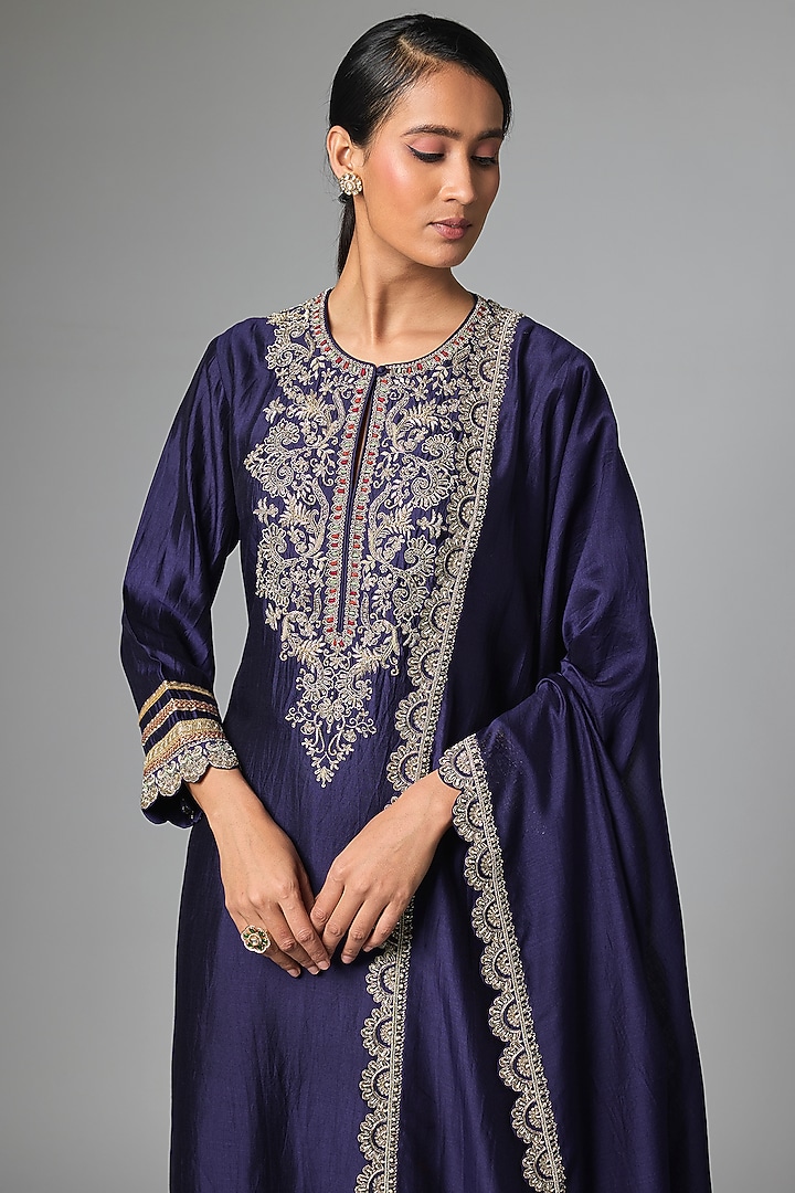 Purple Silk Zardosi Work Kurta Set by Jayanti Reddy at Pernia's Pop Up Shop