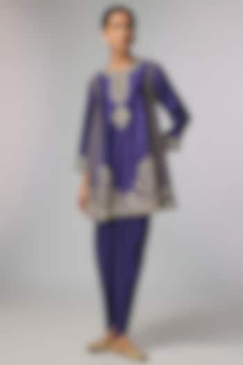 Purple Silk Zardosi Work Kurta Set by Jayanti Reddy at Pernia's Pop Up Shop