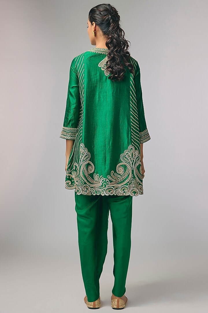 Bottle Green Silk Zardosi Work Kurta Set by Jayanti Reddy at Pernia's Pop Up Shop