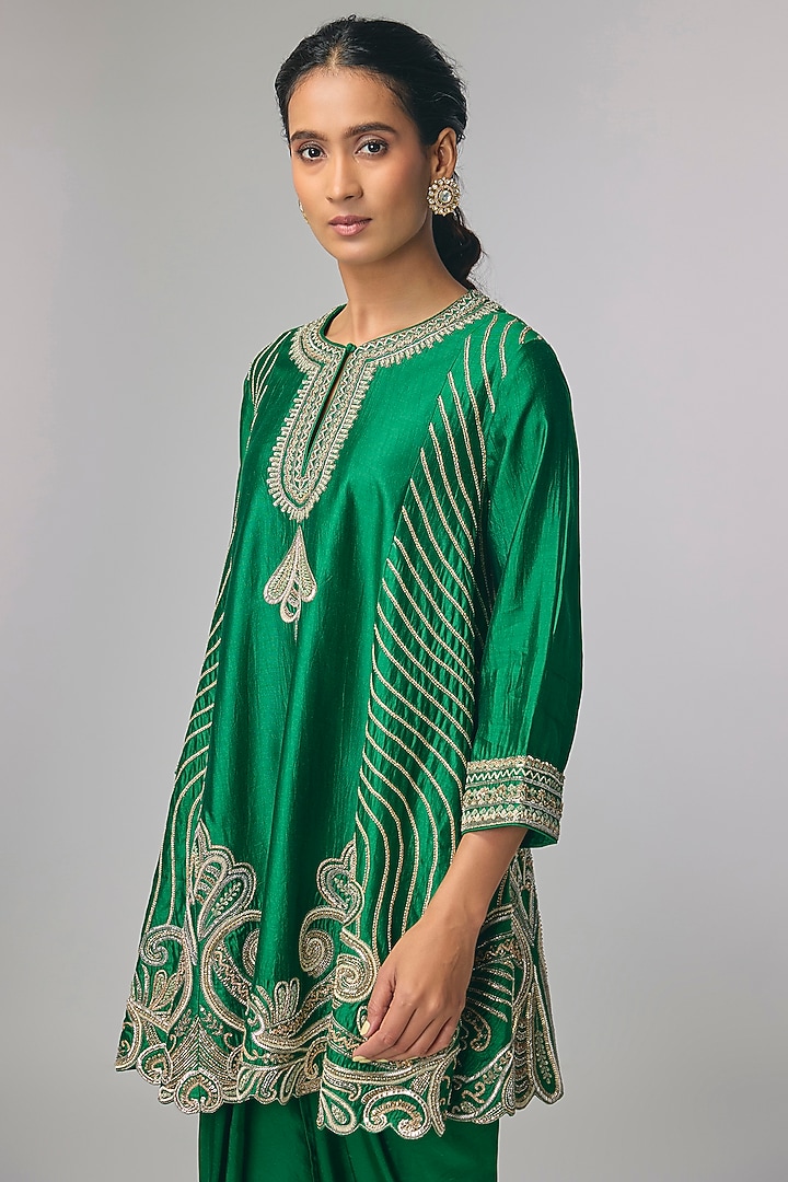 Bottle Green Silk Zardosi Work Kurta Set by Jayanti Reddy at Pernia's Pop Up Shop