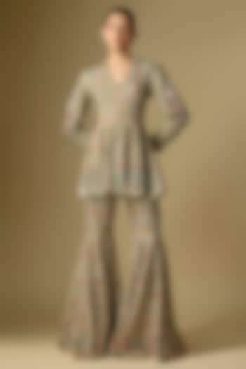 Beige Viscose Georgette Embroidered Bridal Sharara Set by Jayanti Reddy at Pernia's Pop Up Shop