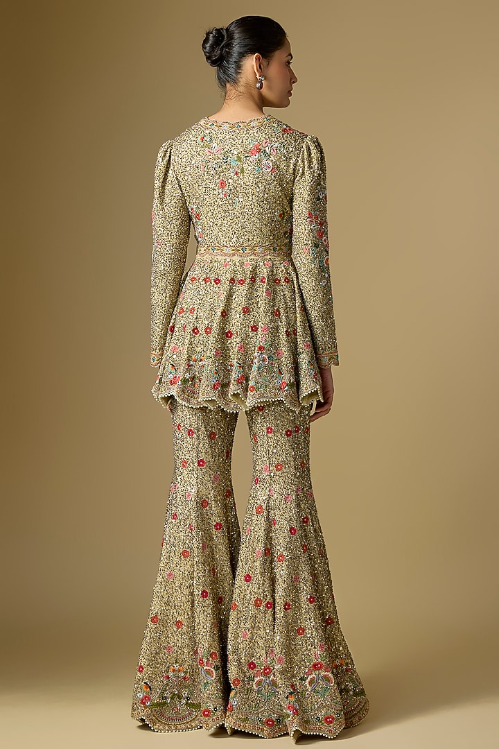 Beige Viscose Georgette Embroidered Bridal Sharara Set by Jayanti Reddy at Pernia's Pop Up Shop