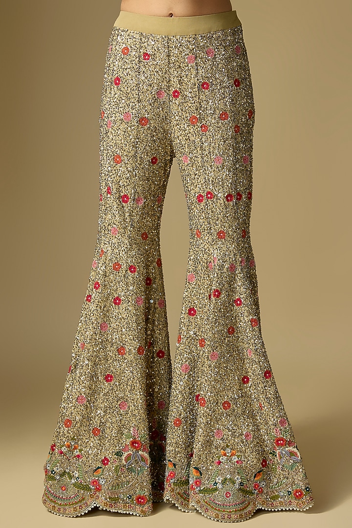 Beige Viscose Georgette Embroidered Bridal Sharara Set by Jayanti Reddy at Pernia's Pop Up Shop