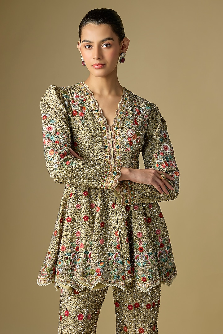 Beige Viscose Georgette Embroidered Bridal Sharara Set by Jayanti Reddy at Pernia's Pop Up Shop